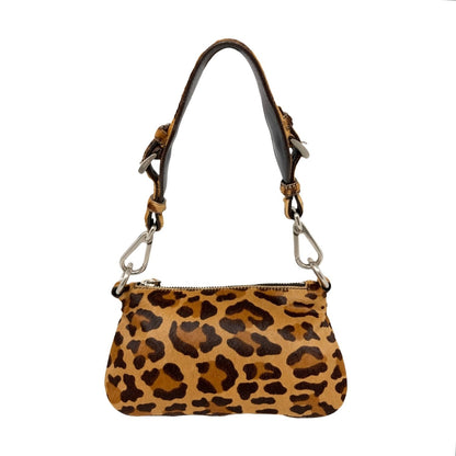 PRADA Vintage Logo Leopard Pony Calf Hair Shoulder Bag Brown Camel 902474