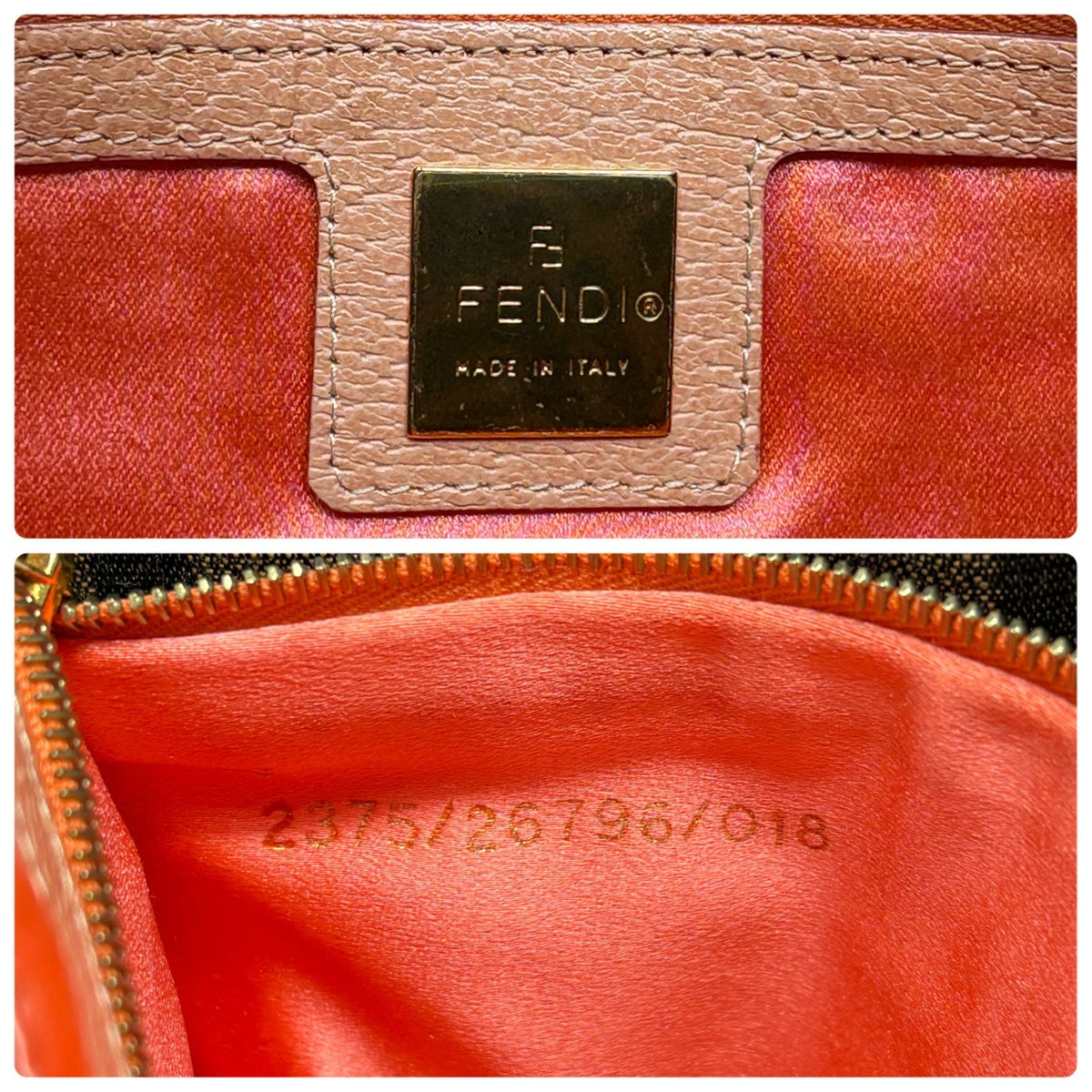 FENDI Vintage FF Mamma Baguette Flower Shoulder Bag Brown Salmon Pink 902468