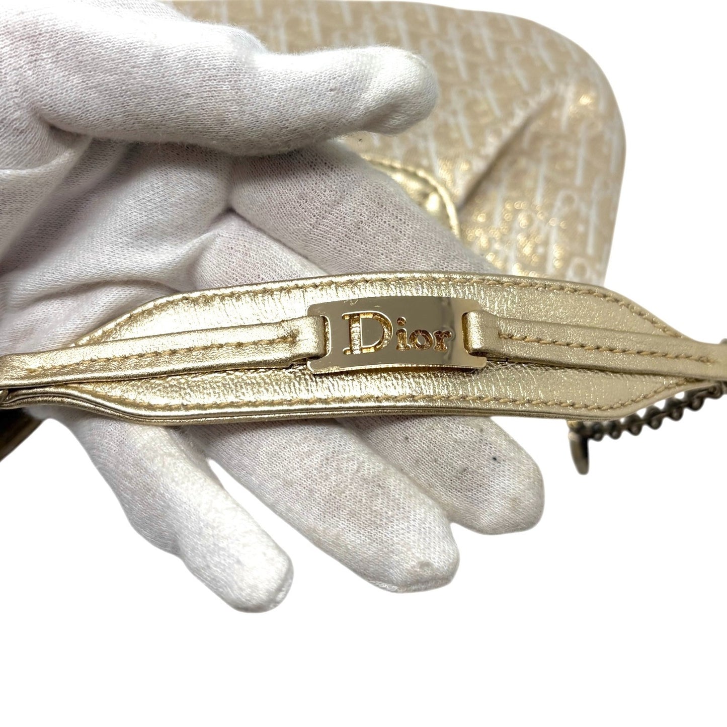 Christian Dior Vintage 2002 Trotter Monogram Chain Mini Bag Pochette White Gold