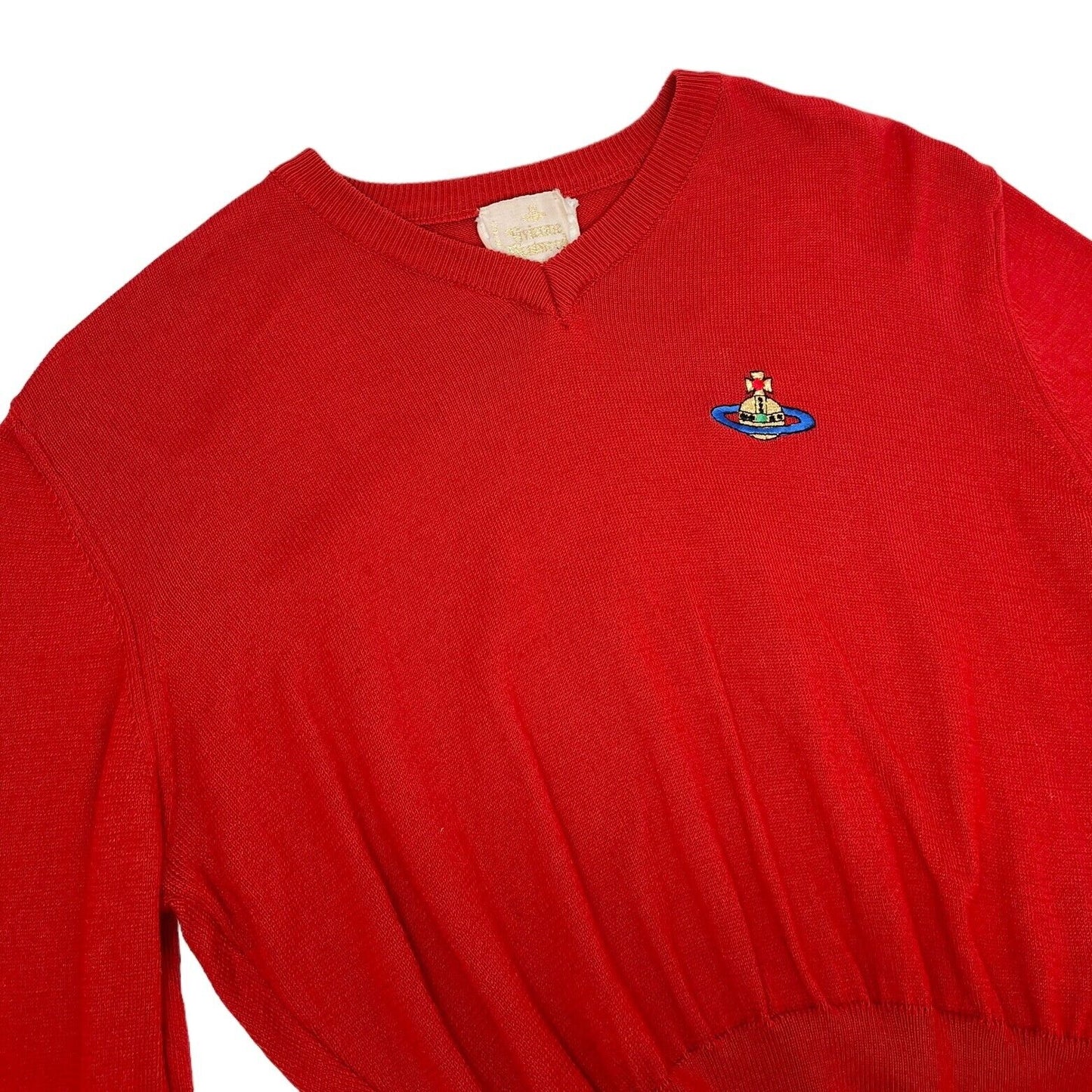 Vivienne Westwood Vintage Orb Logo Cropped Top #M V-neck Red Knit Cotton RankAB