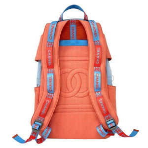 CHANEL Sport Vintage 02S CC Mark Logo Backpack Orange Blue Nylon Zip Rank AB