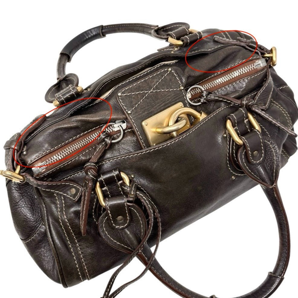 Chloe Vintage Paddington Padlock Key Boston Bag Leather Brown Gold 902822