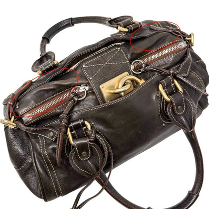 Chloe Vintage Paddington Padlock Key Boston Bag Leather Brown Gold 902822