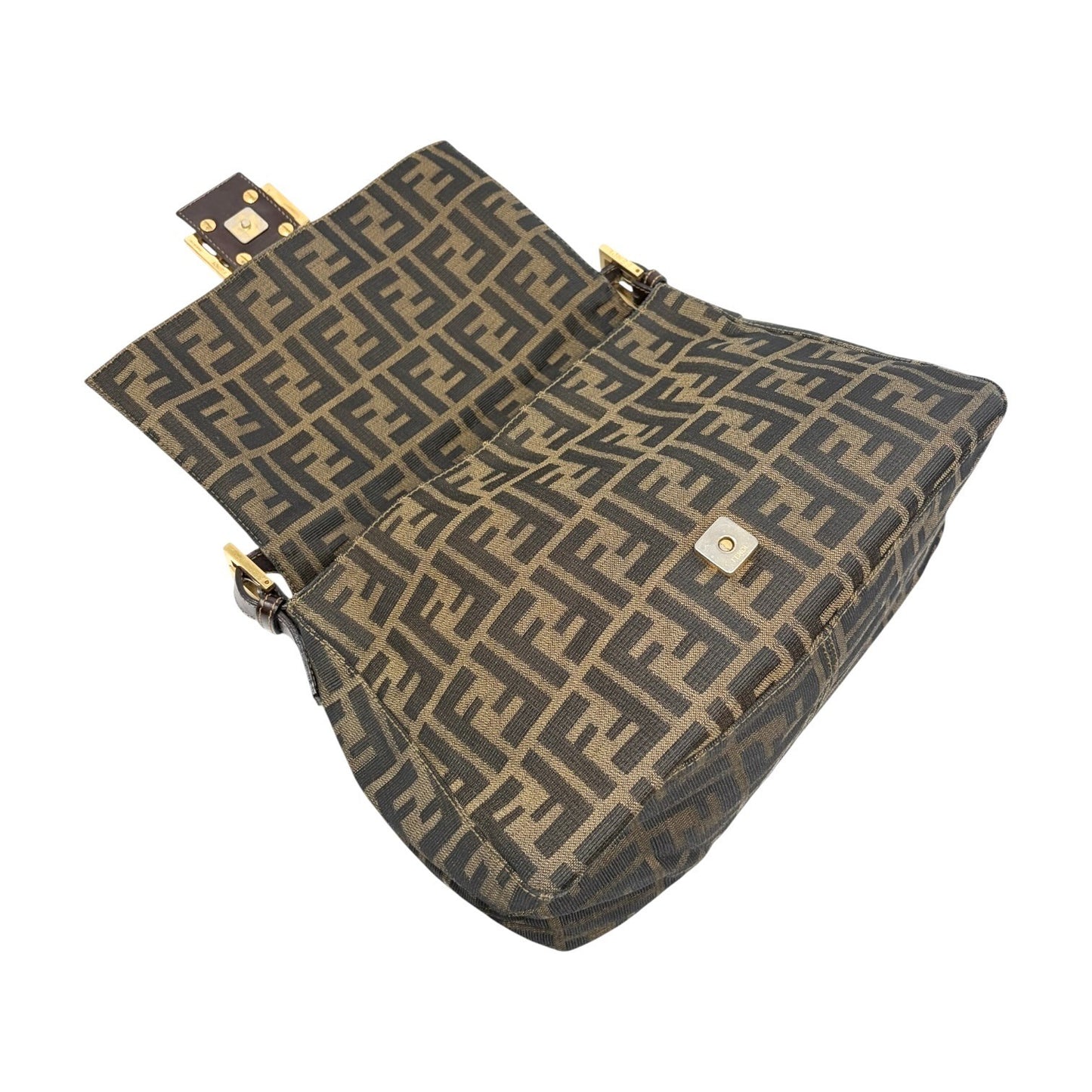 FENDI Vintage FF Zucca Mamma Baguette Shoulder Bag Canvas Brown Gold 901857