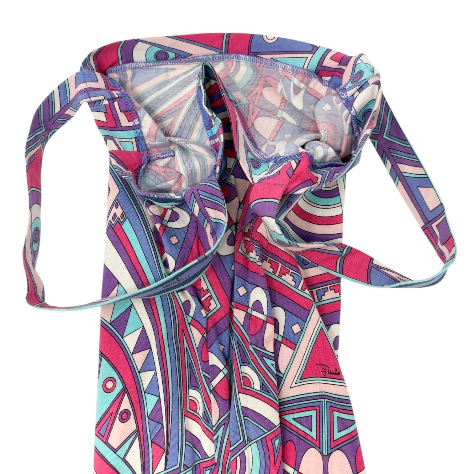 EMILIO PUCCI Vintage Logo Vivara Multicolor Camisole Dress #38 Blue Cotton