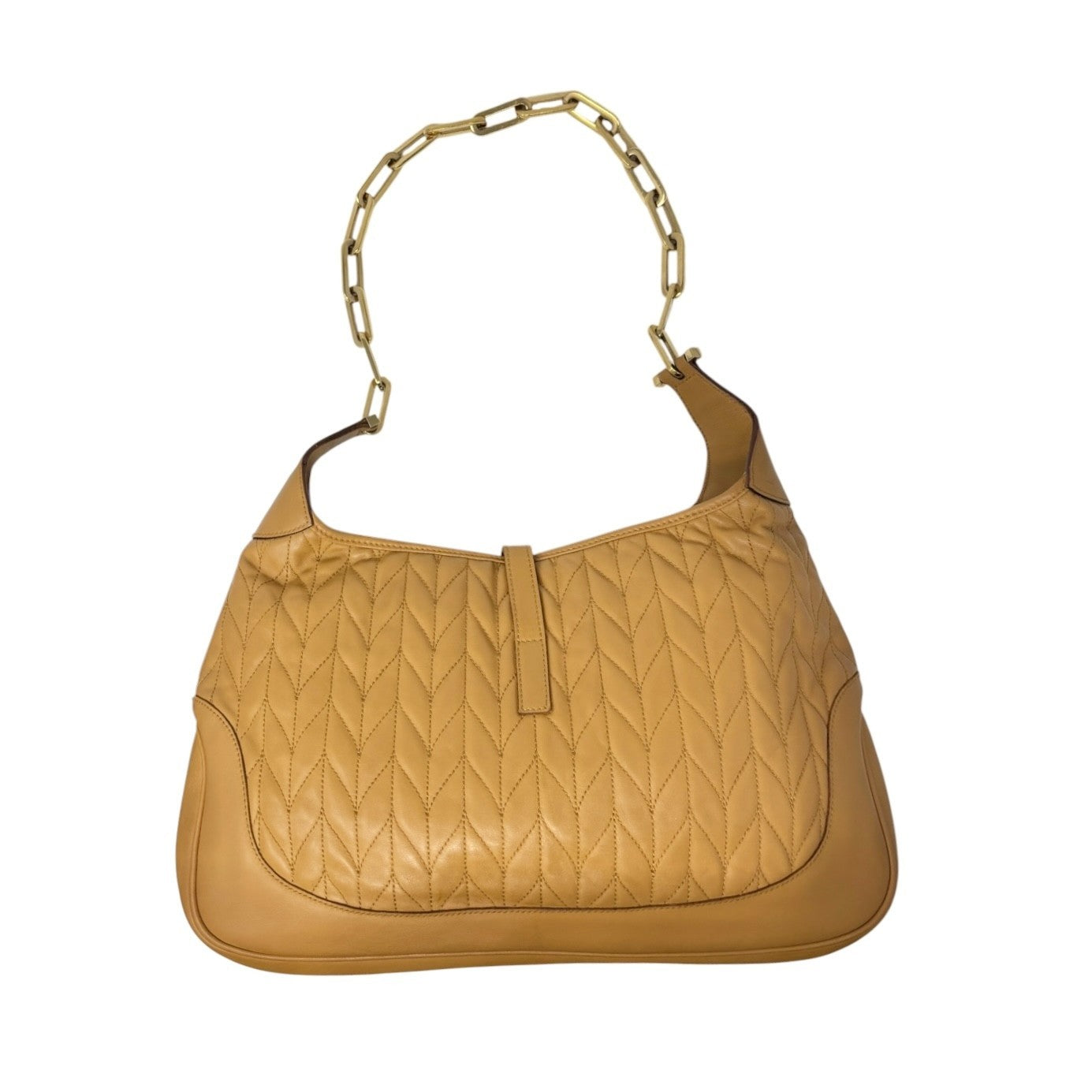 GUCCI Vintage Logo Quilted Chain Shoulder Bag Brown Gold Leather 902065