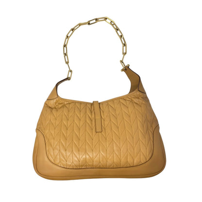 GUCCI Vintage Logo Quilted Chain Shoulder Bag Brown Gold Leather 902065