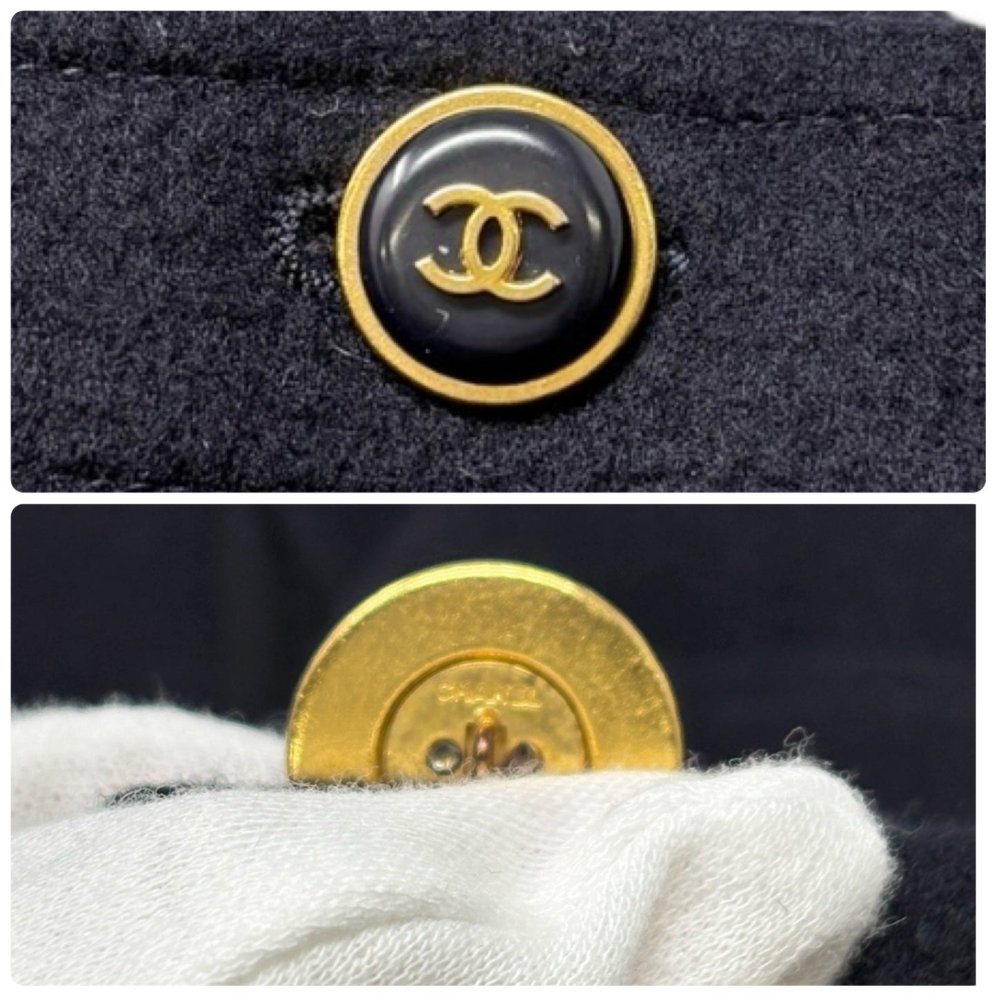 CHANEL Vintage 95A CC Button Cashmere Coat Jacket #40 Belt Dark Blue Gold
