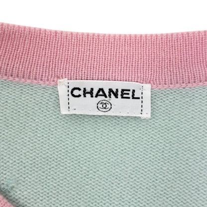 CHANEL Vintage CC Logo Cashmere Knit Long Cardigan Top Blue Pink 902470