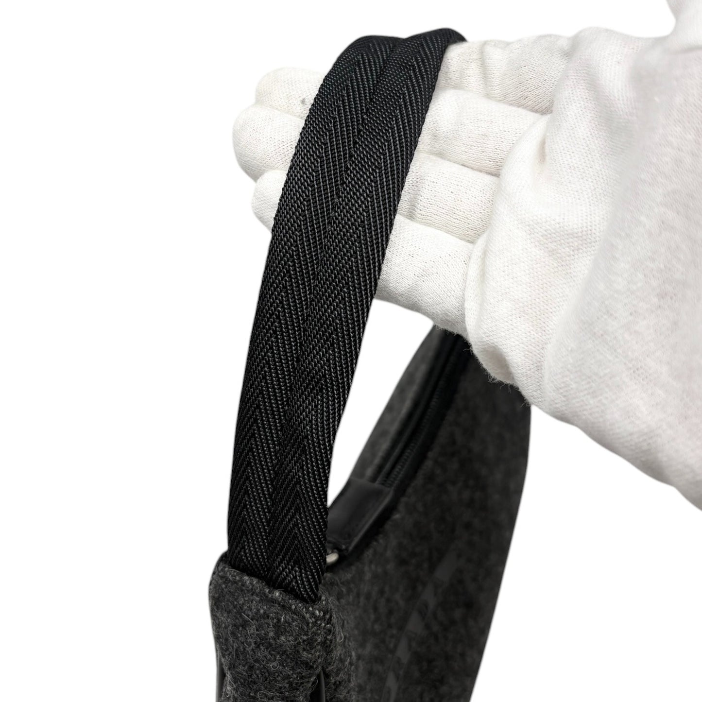 PRADA Sport Vintage Logo Wool Mini Bag Pochette Pouch Gray Black Leather