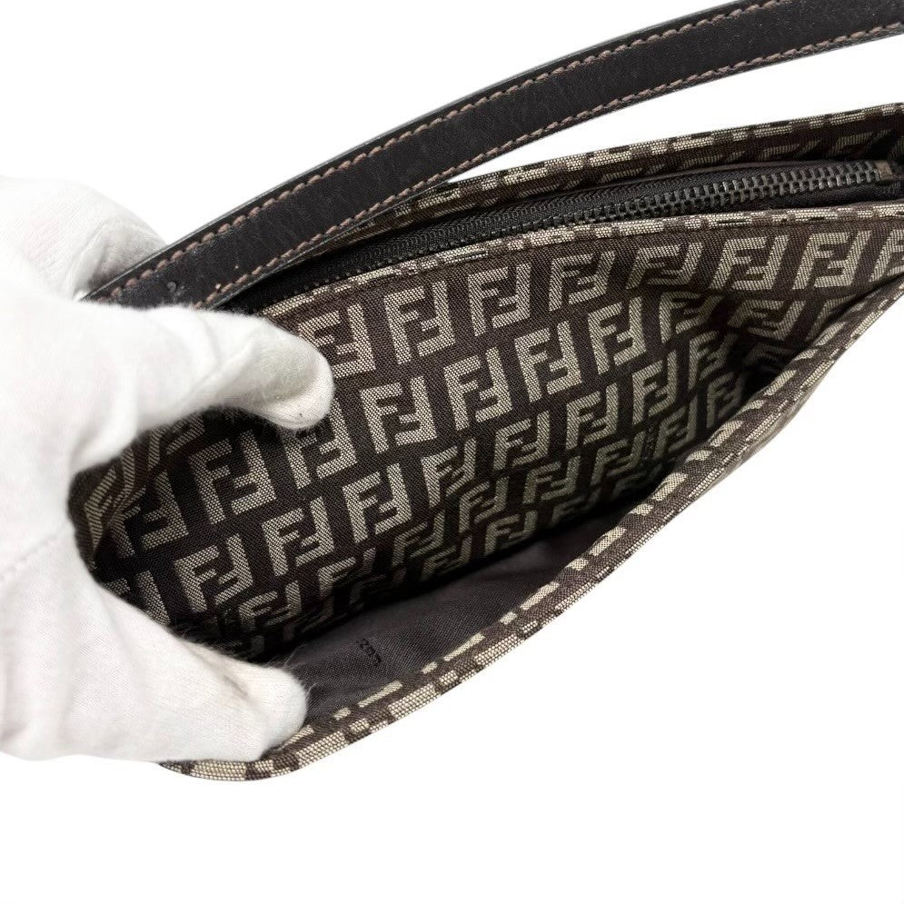 FENDI Vintage Logo Zucchino Shoulder Bag Pochette Brown Canvas Pocket 902351
