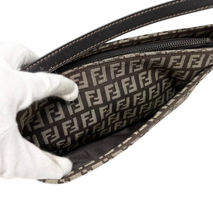 FENDI Vintage Logo Zucchino Shoulder Bag Pochette Brown Canvas Pocket 902351