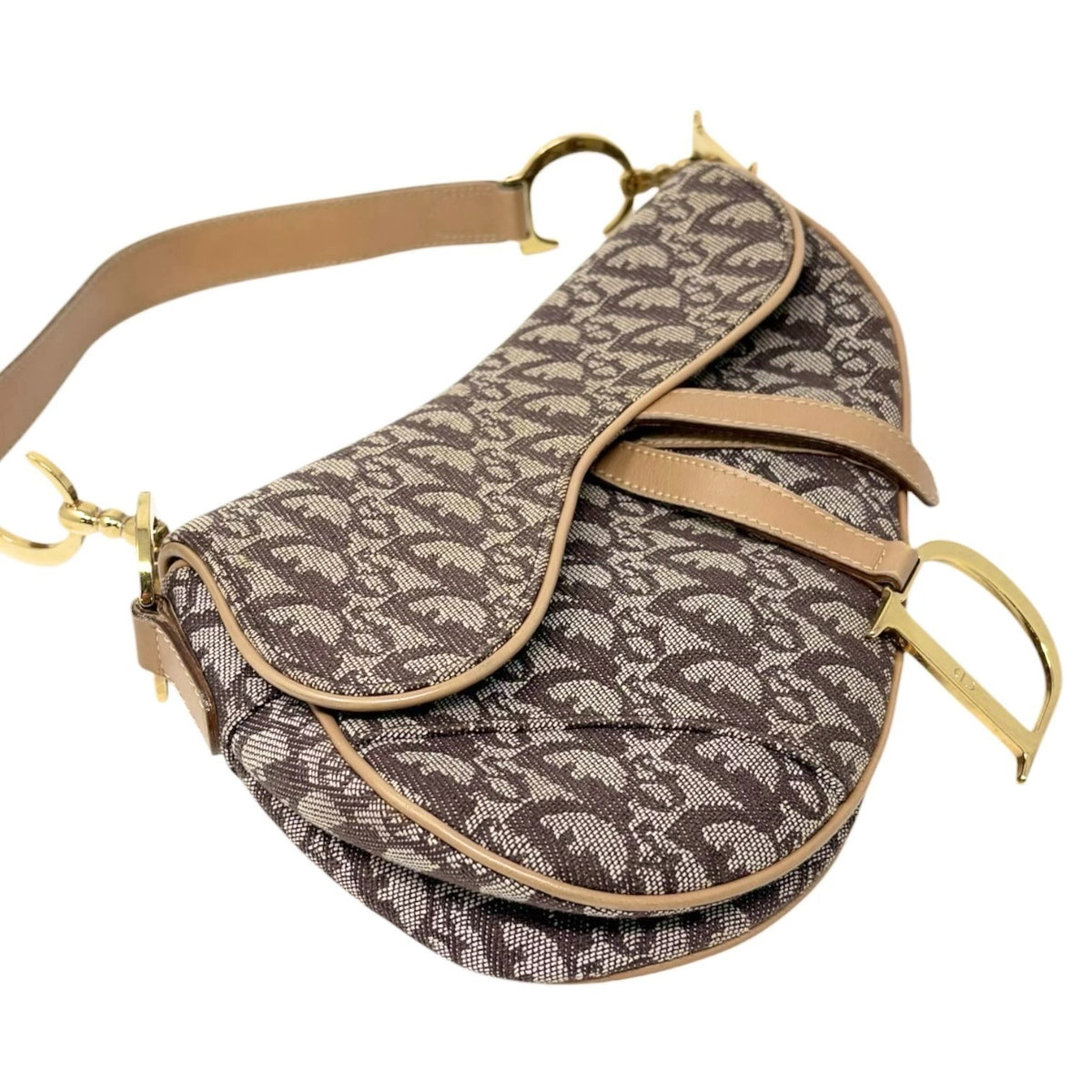 Christian Dior Vintage Trotter Monogram Saddle Bag Brown  Gold Canvas 902327