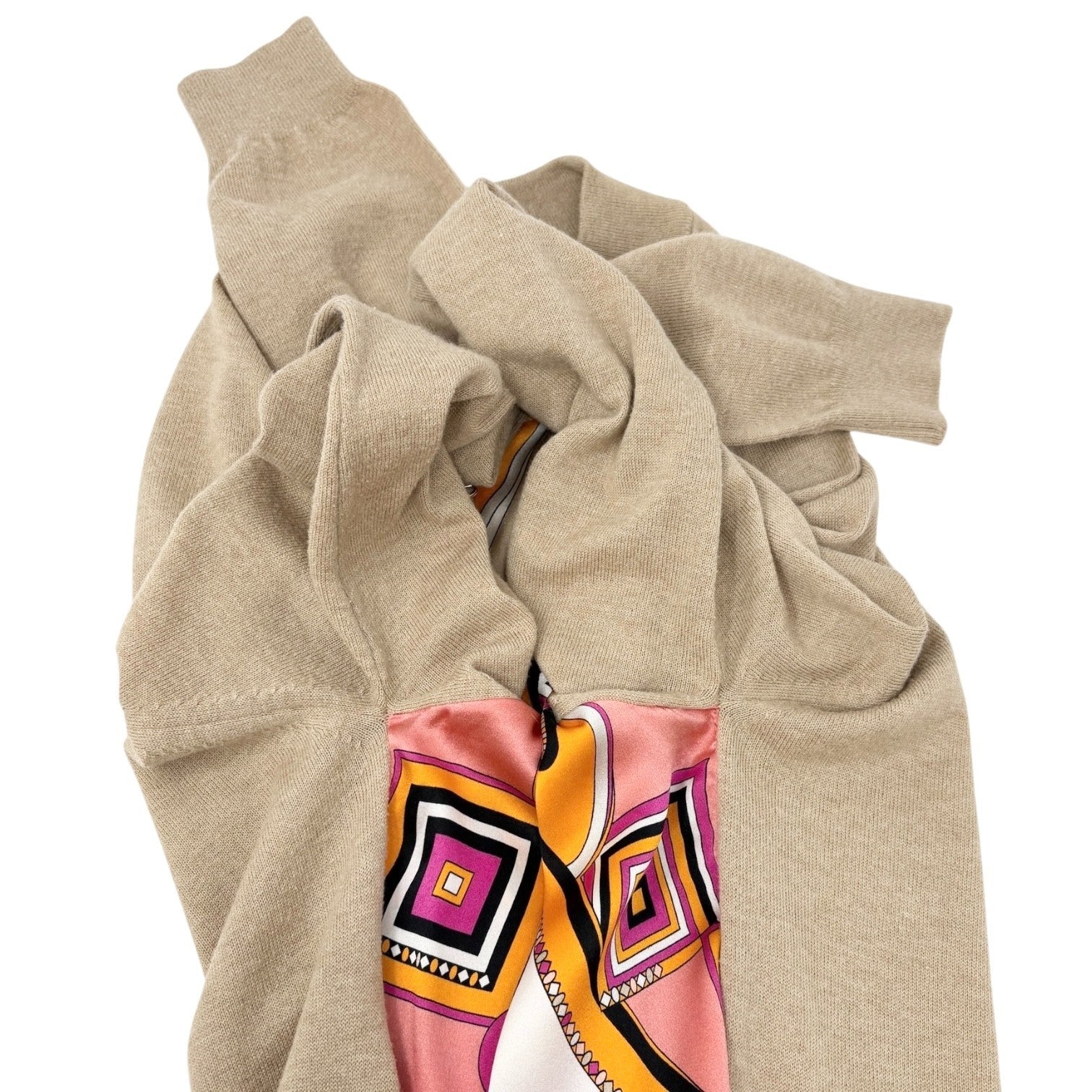 EMILIO PUCCI Vintage Logo Zipped Jacket #XS Beige Pink Light Brown Silk Wool