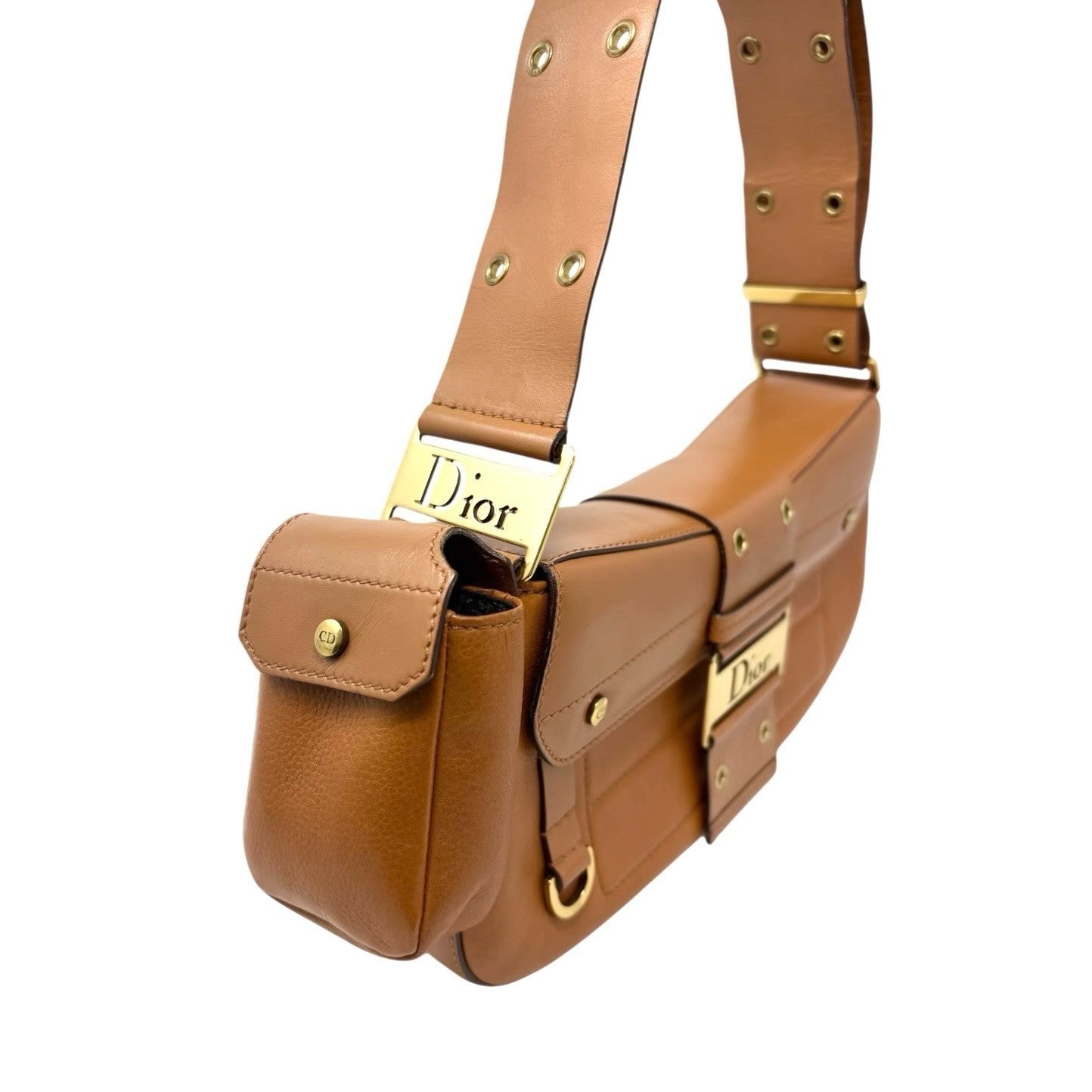Christian Dior Vintage 2002 Street Chic Columbus Leather Shoulder Bag Brown