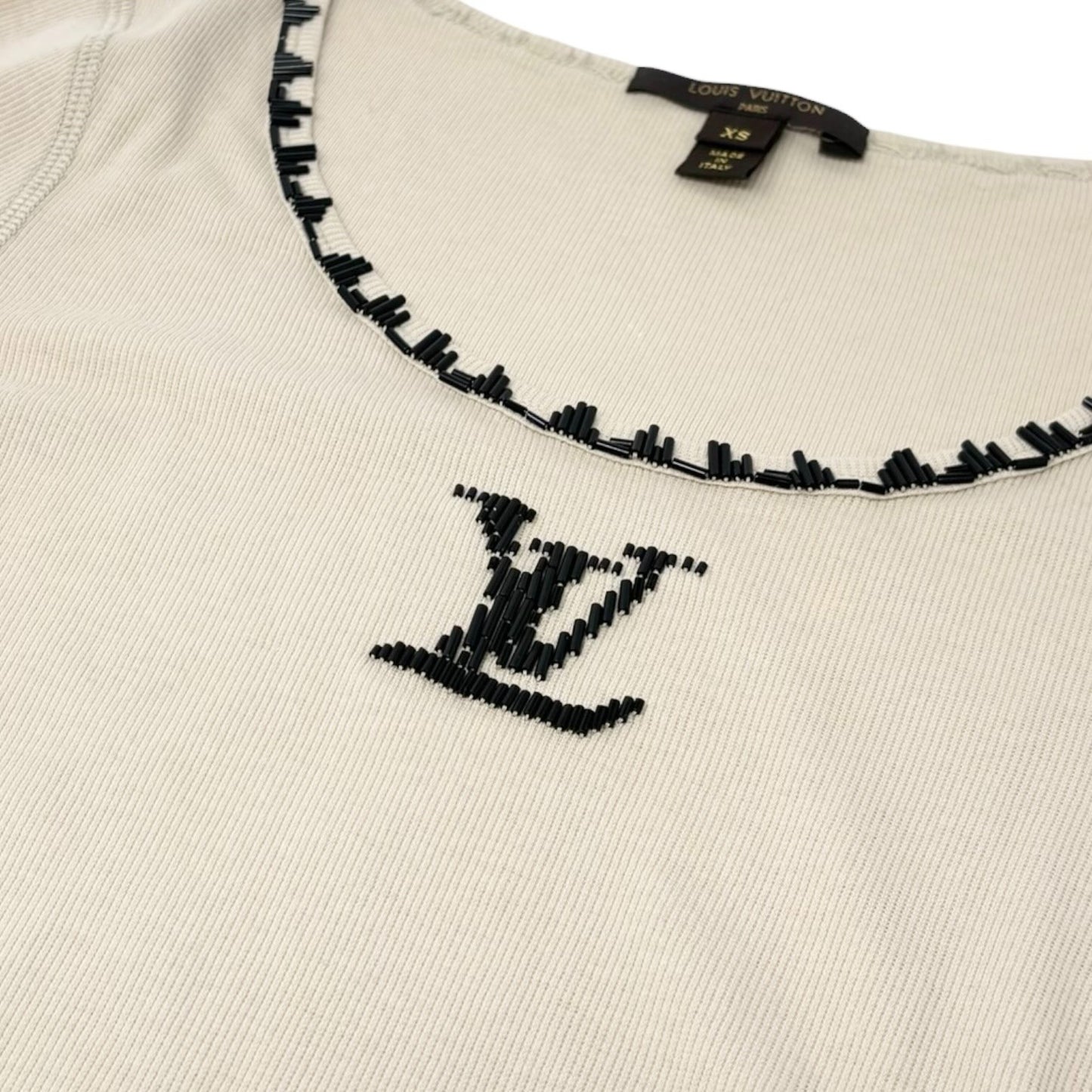 LOUIS VUITTON Vintage Beads Knit Long Sleeve Top T-shirt #XS Beige 901990
