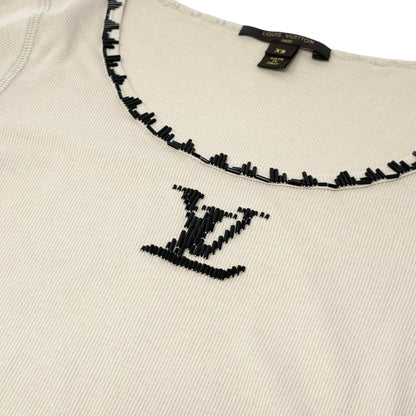LOUIS VUITTON Vintage Beads Knit Long Sleeve Top T-shirt #XS Beige 901990