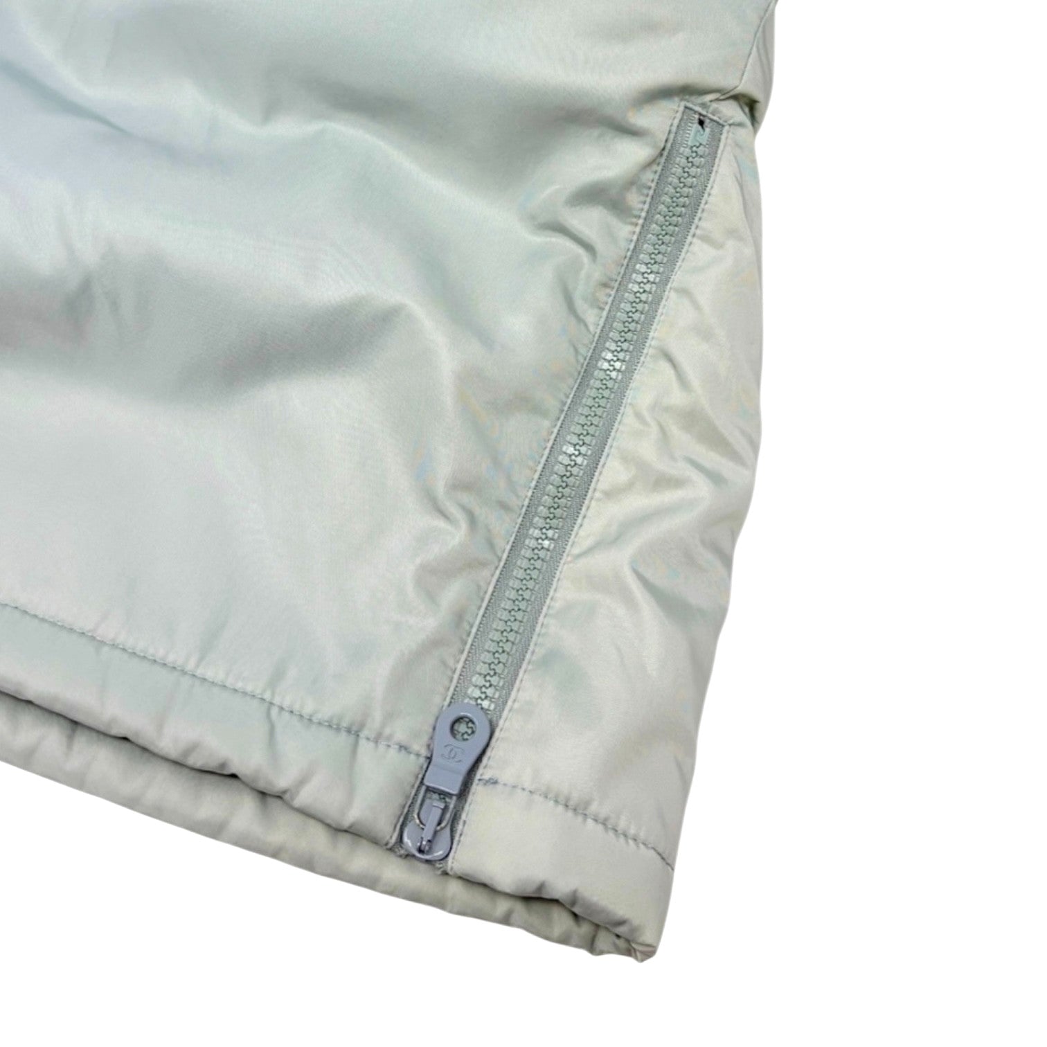 CHANEL Sport Vintage 01A Logo CC Mark Ski wear Jacket #36 Beige Blue Polyester