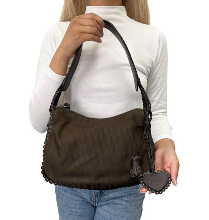 Christian Dior Vintage Trotter Monogram Ethnic Shoulder Bag Heart Brown 902469