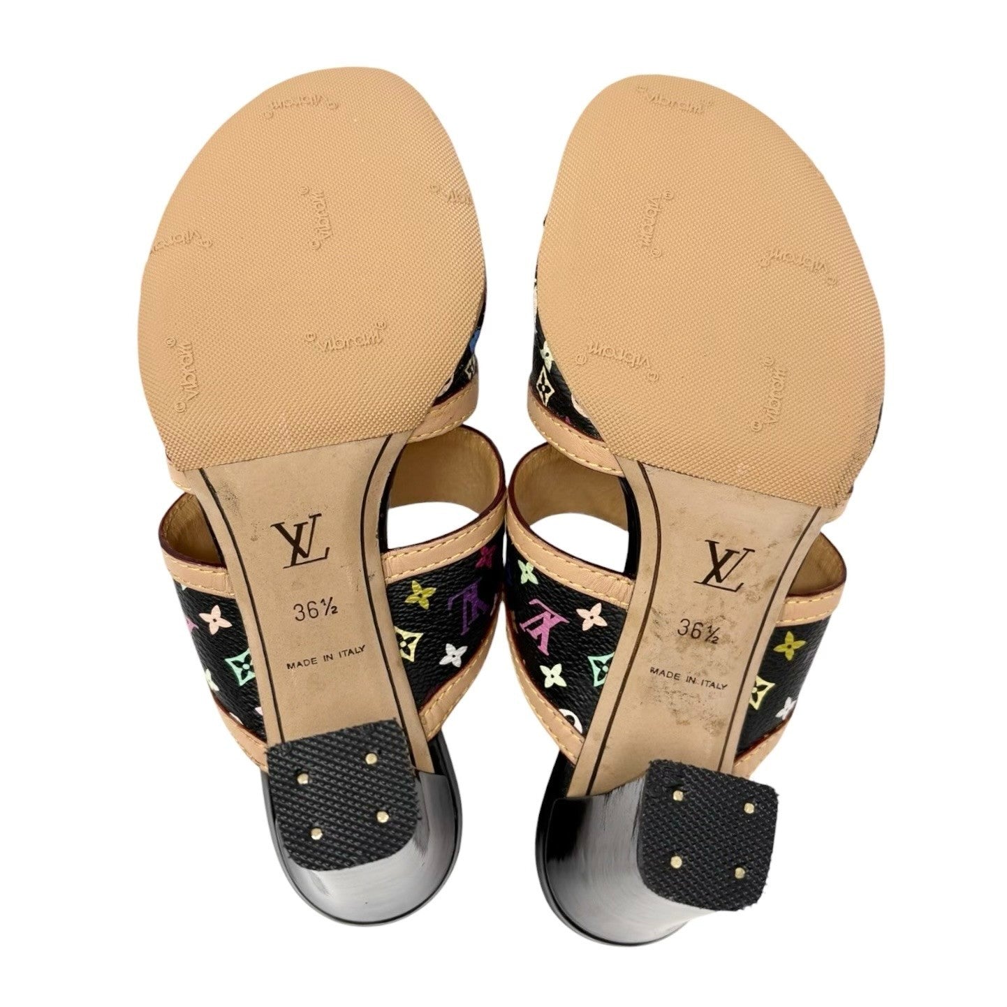 LOUIS VUITTON Vintage Monogram Multicolor Flower Sandals Heels #36.5 901940