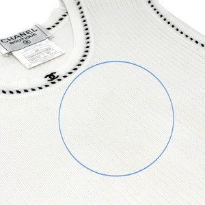 CHANEL Vintage 96P CC Logo Knit Tank Top #40 White Black Cotton Stitch