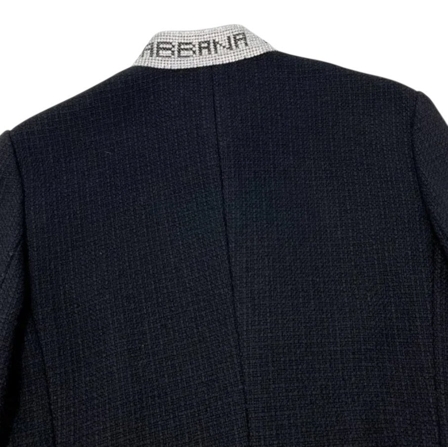 DOLCE&GABBANA Vintage Logo Rhinestone Jacket Top #38 Black Silver Wool