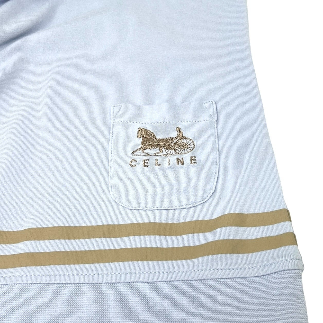 CELINE Vintage Logo Tank Top #M Camisole Blue Gray Cotton Pocket Rank AB