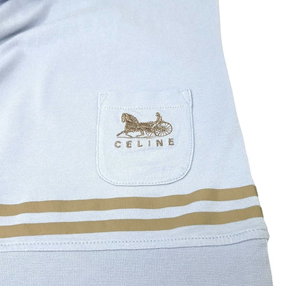 CELINE Vintage Logo Tank Top #M Camisole Blue Gray Cotton Pocket Rank AB