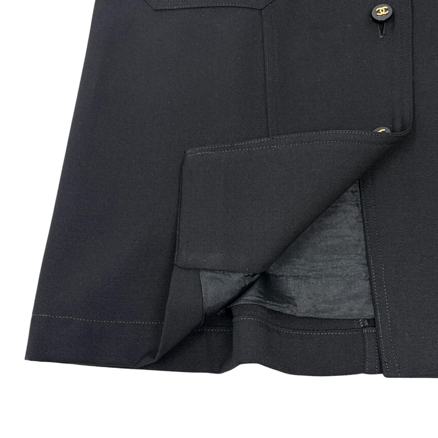 CHANEL Vintage CC Logo Button Knee Length Skirt #34 Black Gold Bottoms 902596