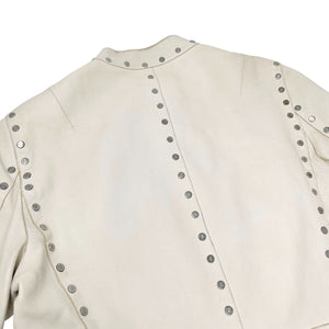 CELINE Vintage Logo Button Cropped Leather Jacket #38 Studs Cream Silver RankAB