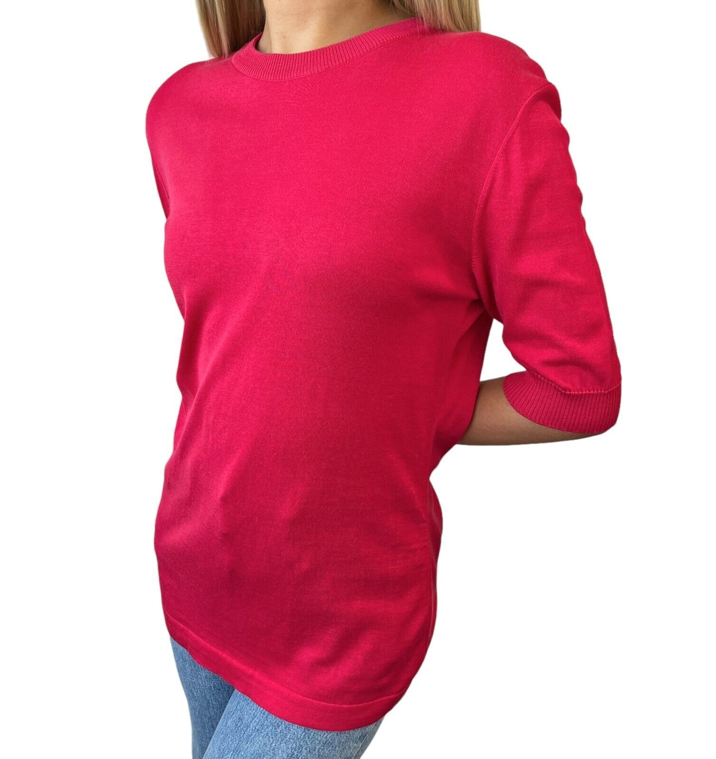 CHANEL Vintage CC Logo Button Knit Top #40 Short Sleeve Pink Rank AB