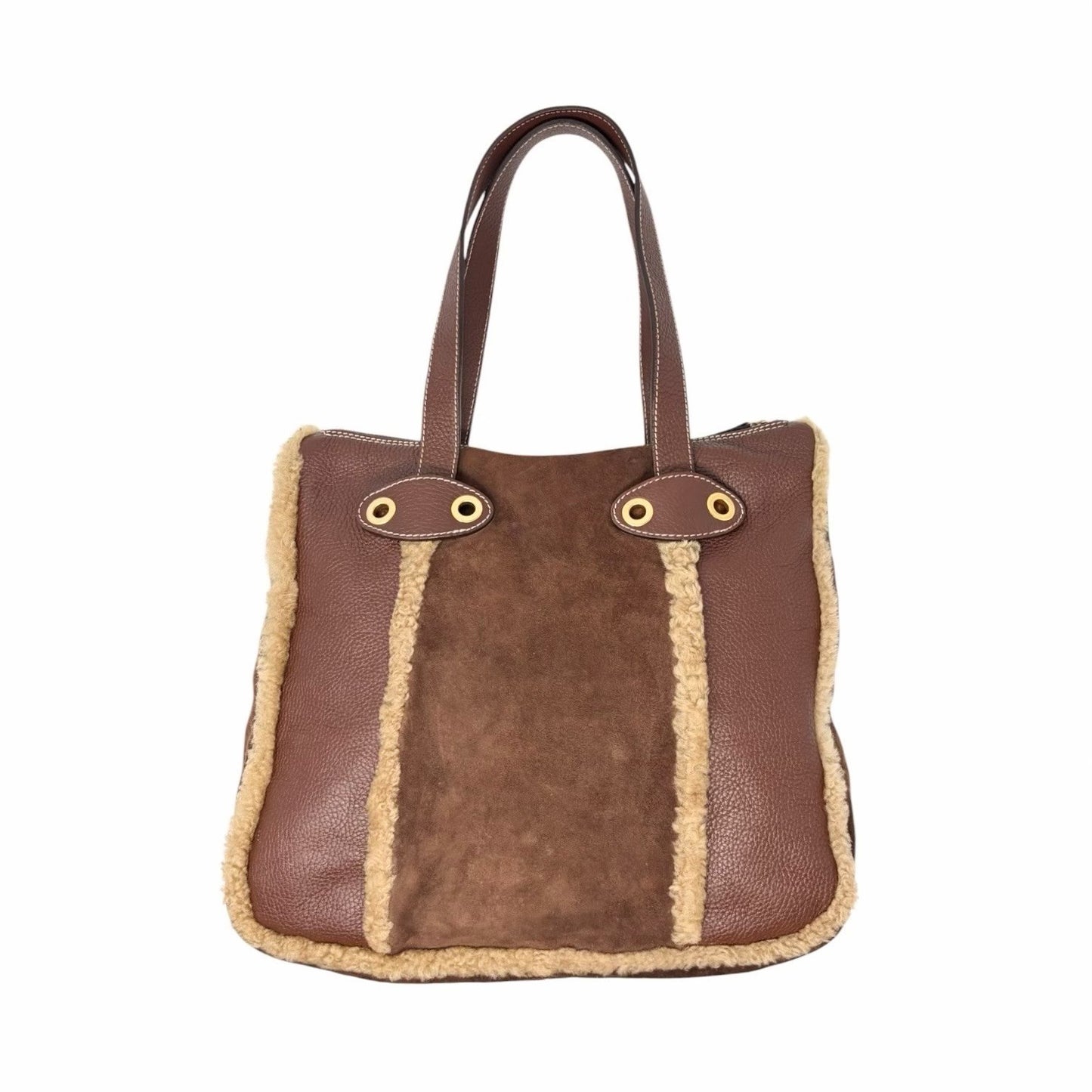DOLCE&GABBANA Vintage DG Logo Fur Tote Shoulder Bag Brown Beige Suede 902427