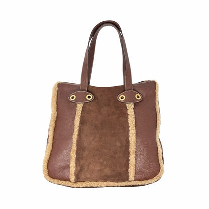 DOLCE&GABBANA Vintage DG Logo Fur Tote Shoulder Bag Brown Beige Suede 902427