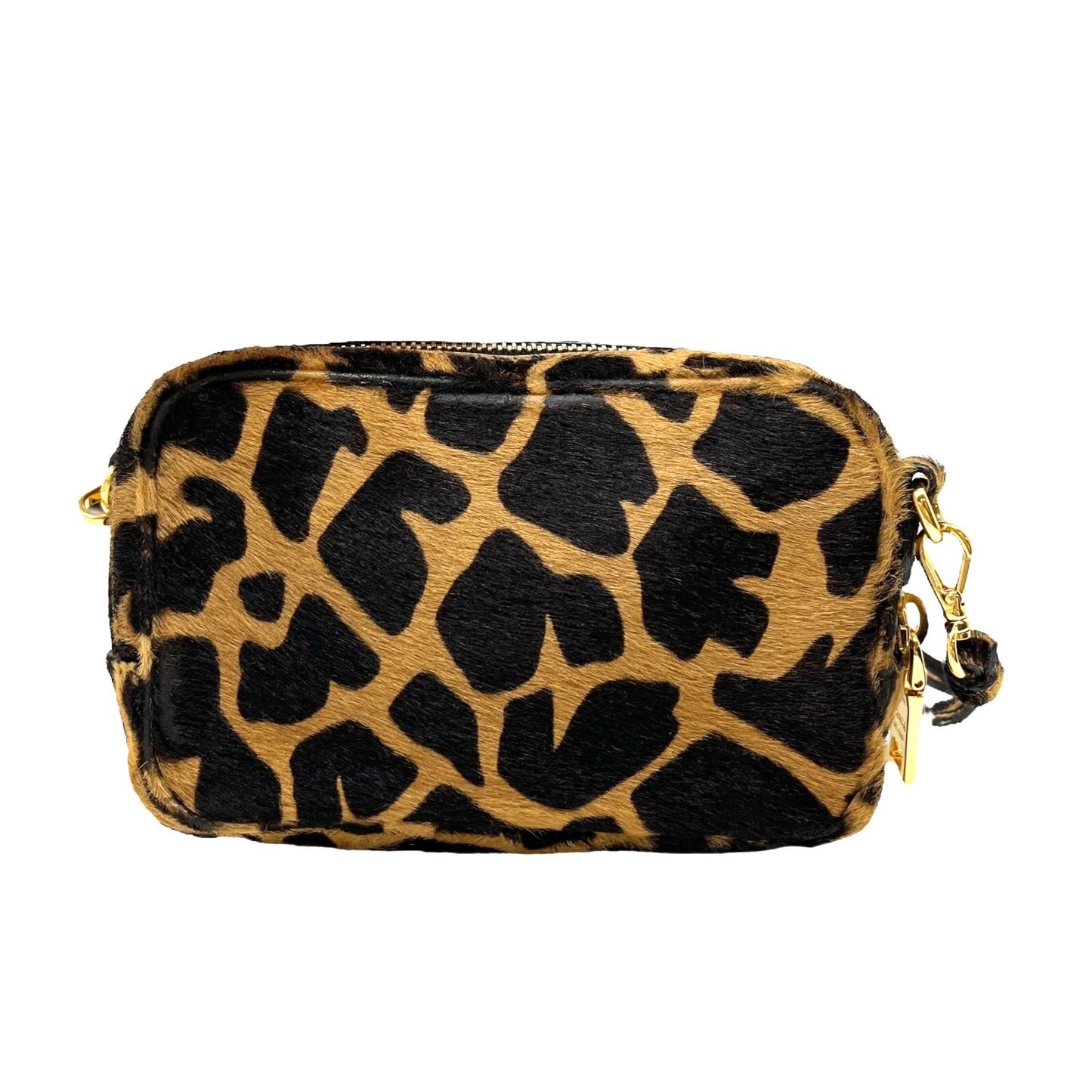 PRADA Vintage Logo Pony Hair Giraffe Crossbody Mini Bag Camel Brown Calf Hair