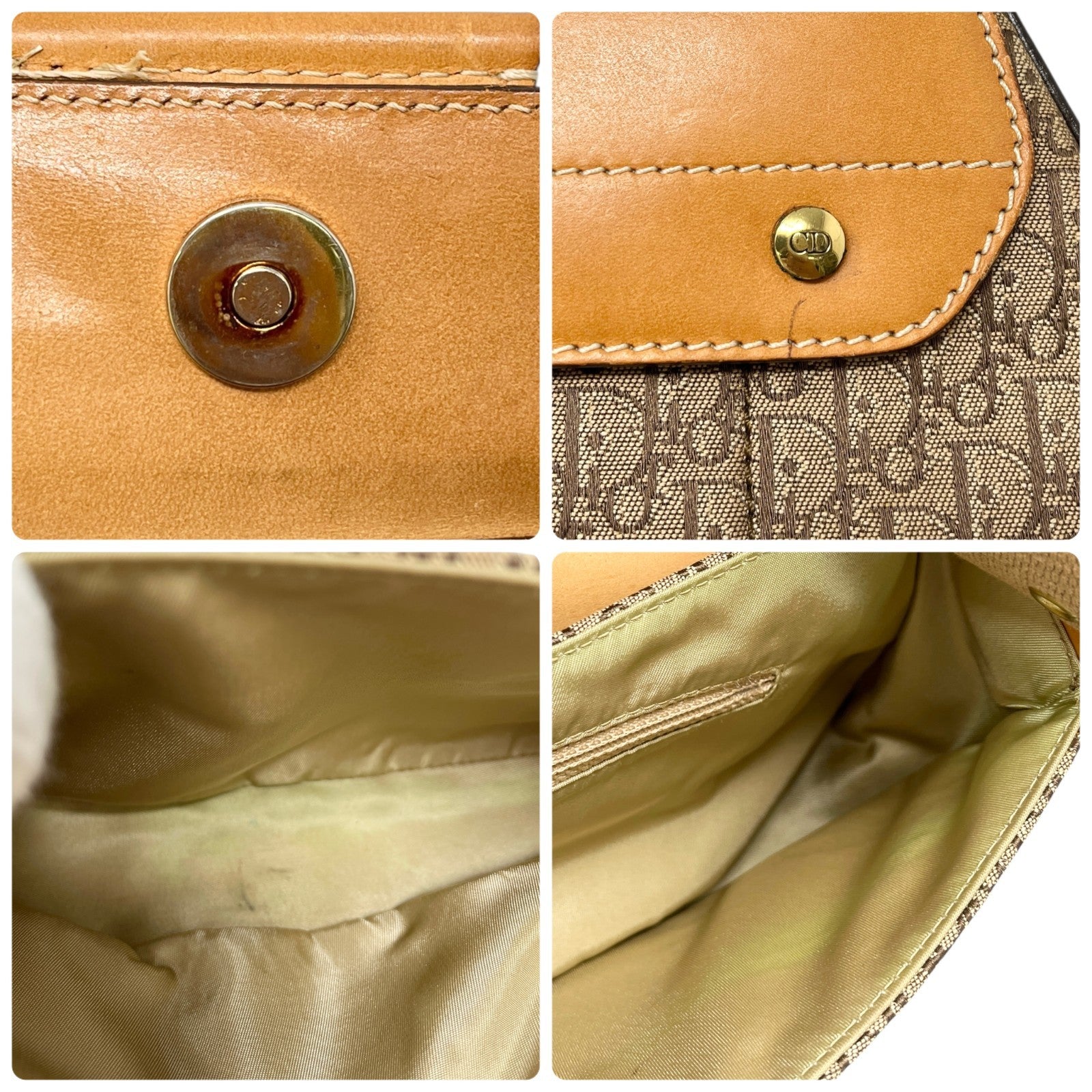 Christian Dior Vintage Trotter Monogram Street Chic Columbus Shoulder Bag Beige