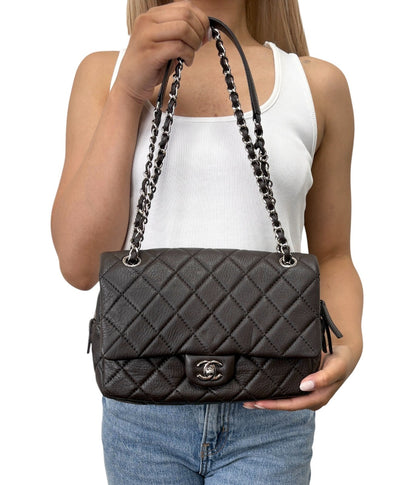 CHANEL Vintage CC Logo Quilted Chain 2way Bag Dark Brown Leather 902478
