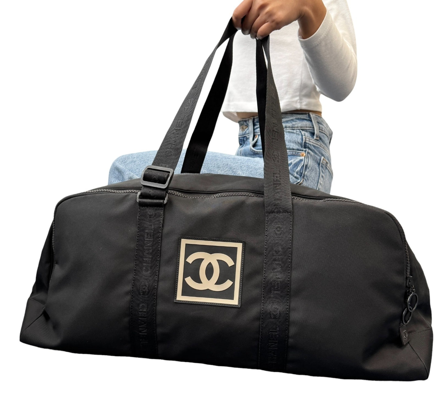 CHANEL Sport Vintage A19977 Nylon Travel Gym Bag L Black CC Logo Bowling