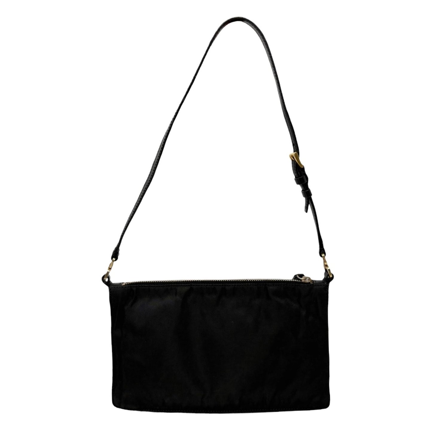 PRADA Vintage Triangle Logo Tessuto Nylon Mini Shoulder Bag Black Gold 902301