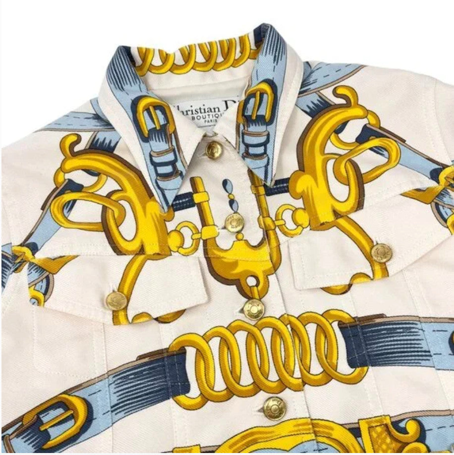 Christian Dior Vintage 2000 Spring Jacket Skirt Set #38 #40 Cream Gold Silk