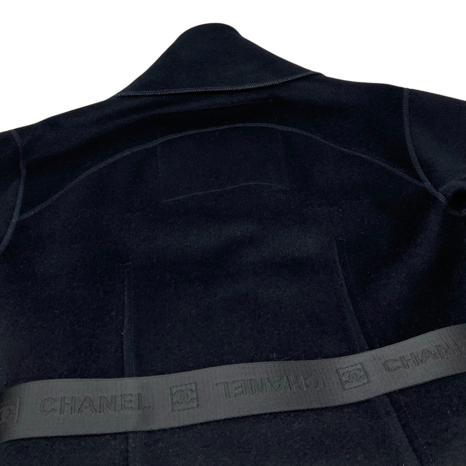 CHANEL Sport Vintage 04A CC Mark Logo Coat Jacket #36 Belt Black Silver Wool