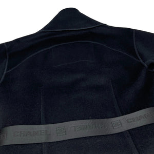 CHANEL Sport Vintage 04A CC Mark Logo Coat Jacket #36 Belt Black Silver Wool