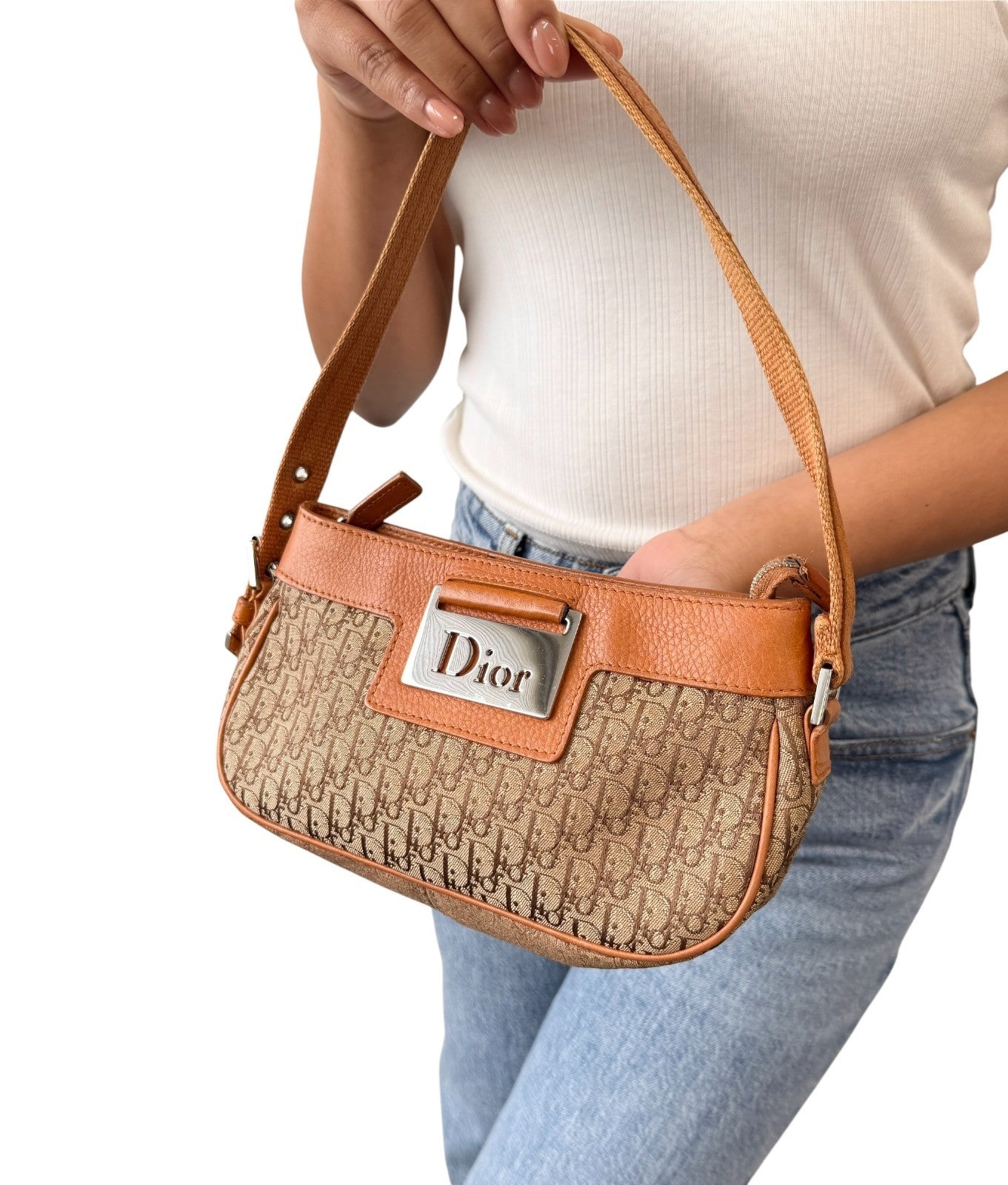 Christian Dior Vintage 2005 Trotter Monogram Street Chic Shoulder Bag Brown