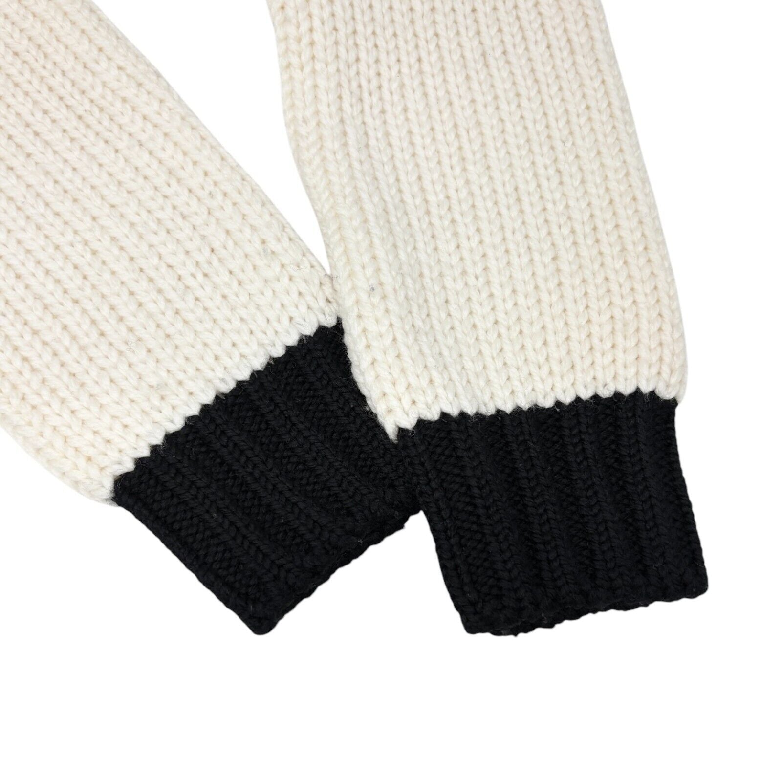 CHANEL Sport Vintage 08A CC Logo Turtleneck Sweater Top #34 White Black Wool