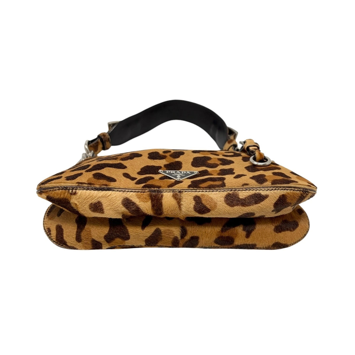 PRADA Vintage Logo Leopard Pony Calf Hair Shoulder Bag Brown Camel 902474