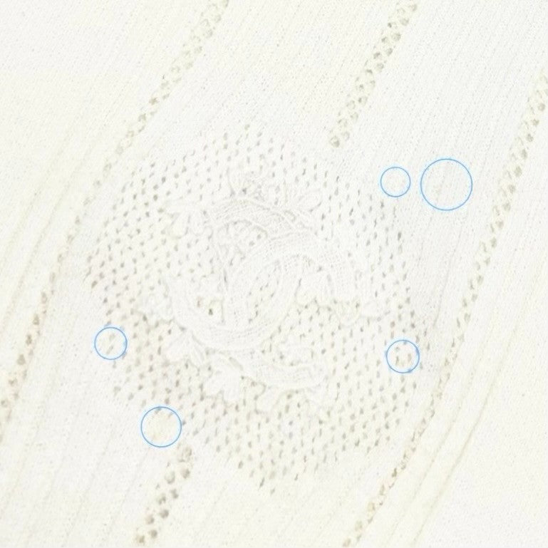 CHANEL Vintage 03P CC Logo Stripe Knit Rib T-shirt Top #42 White Cotton 902038