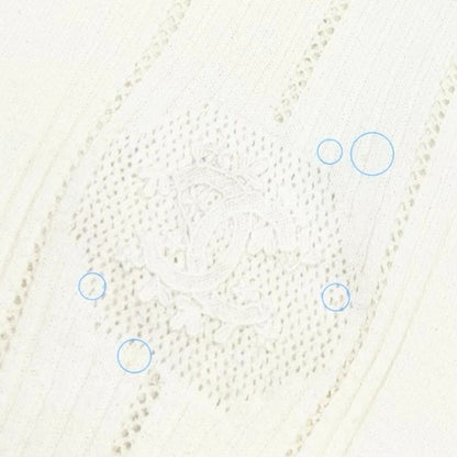 CHANEL Vintage 03P CC Logo Stripe Knit Rib T-shirt Top #42 White Cotton 902038