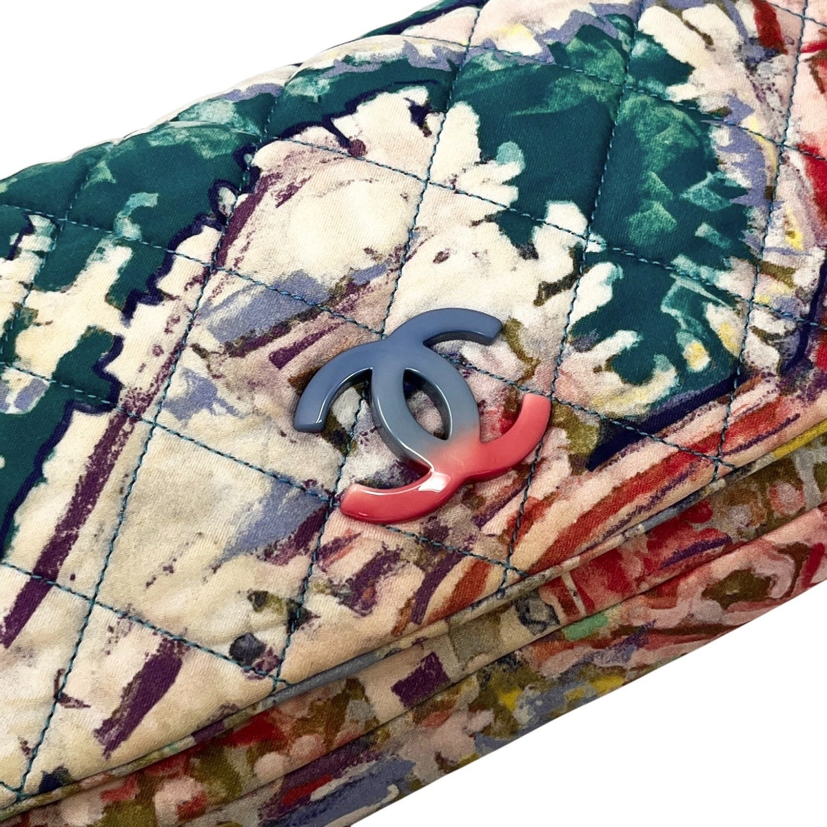 CHANEL Vintage CC Quilted Watercolor Flap Chain Shoulder Bag Blue Canvas 902907