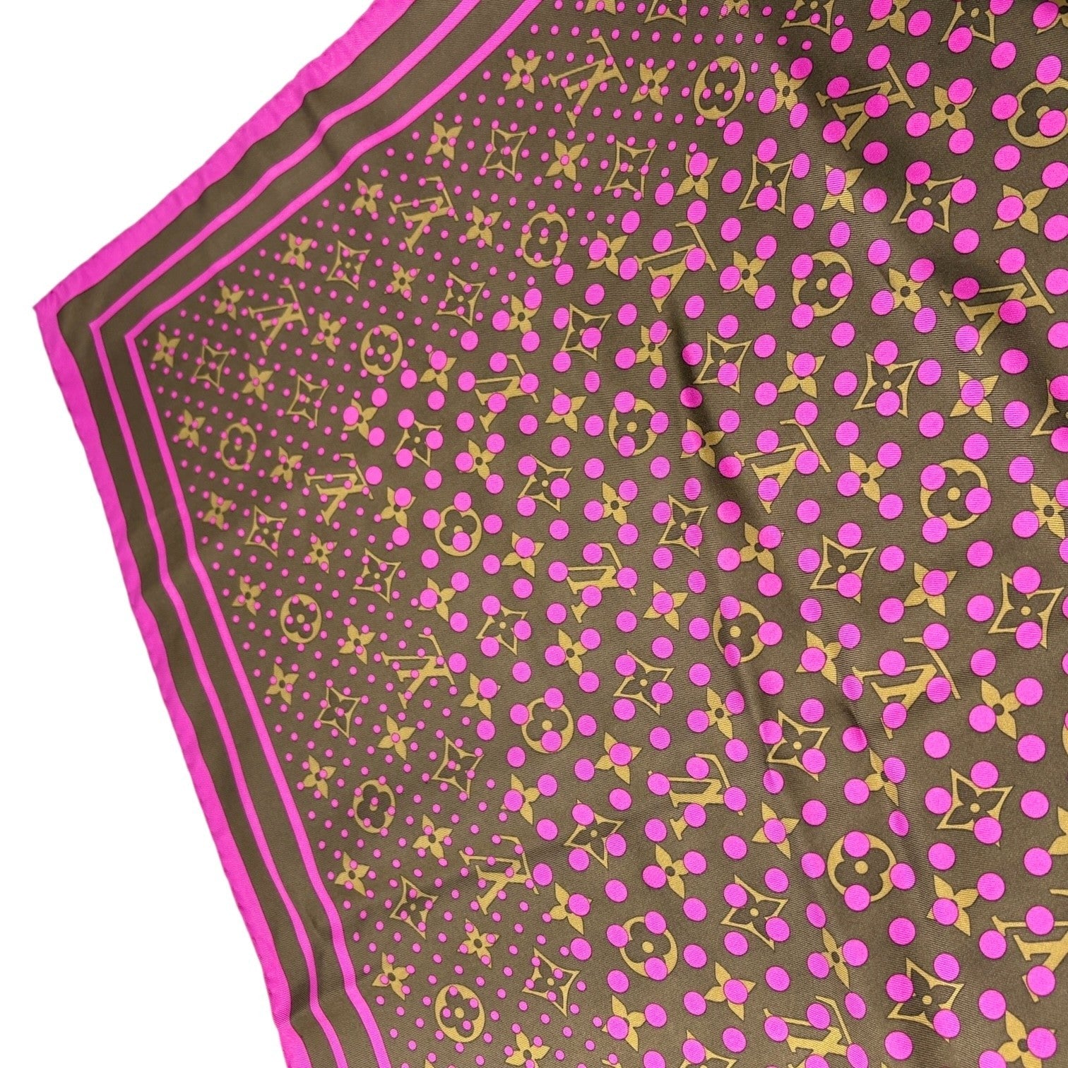 LOUIS VUITTON Vintage LV Monogram Perfo Scarf Wrap Shawl Brown Pink Dot Silk