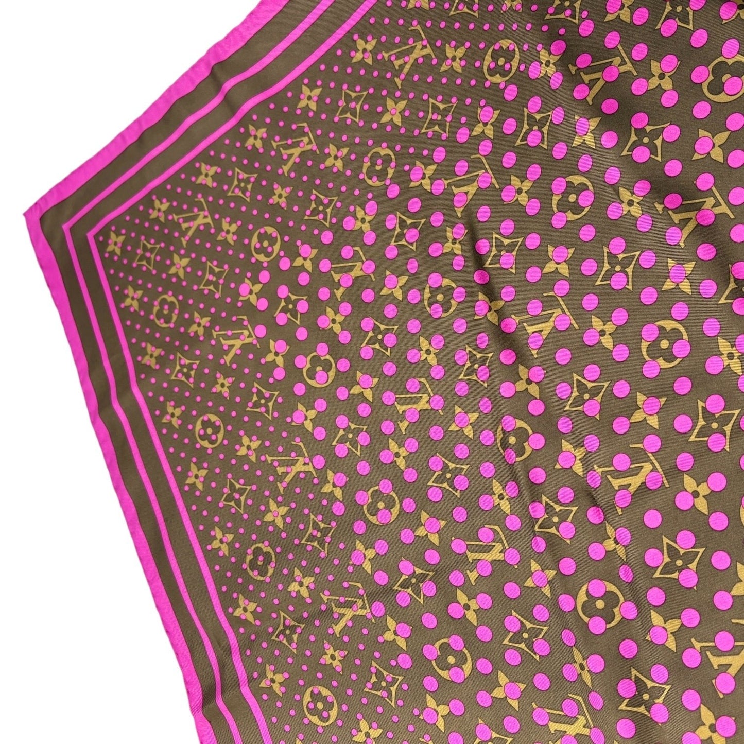 LOUIS VUITTON Vintage LV Monogram Perfo Scarf Wrap Shawl Brown Pink Dot Silk
