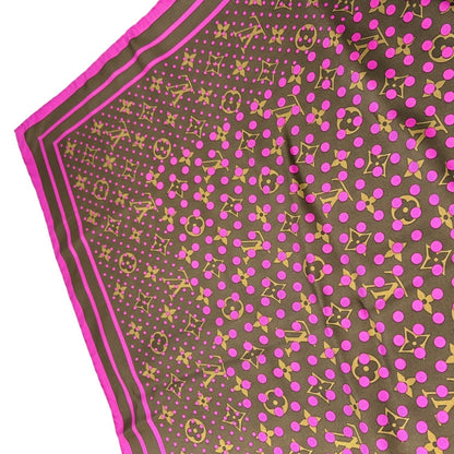 LOUIS VUITTON Vintage LV Monogram Perfo Scarf Wrap Shawl Brown Pink Dot Silk